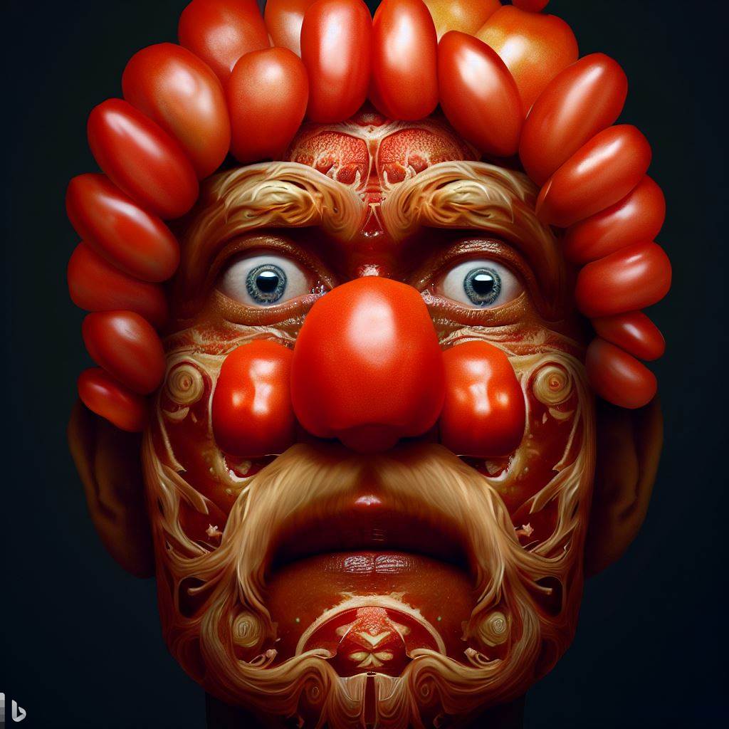 Portrait of a man in tomatoes in the style of Giuseppe Arcimboldo
